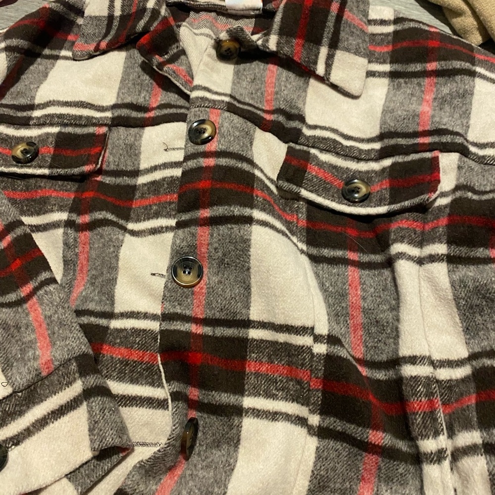 LuLaRoe Plaid Jacket - Red, Gray, White